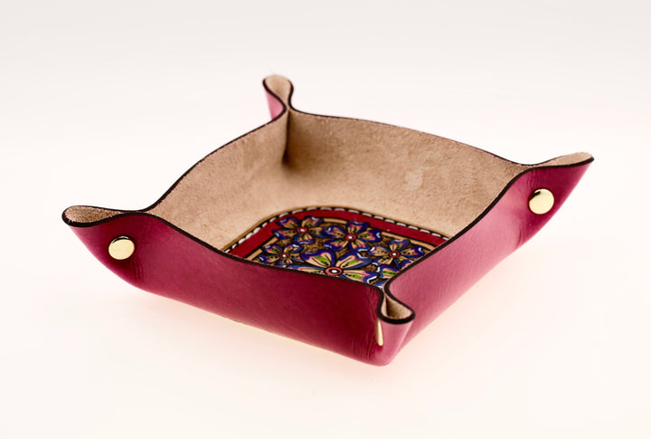 Wildflower Small Leather Valet - Hand-Tooled Organizer Tray