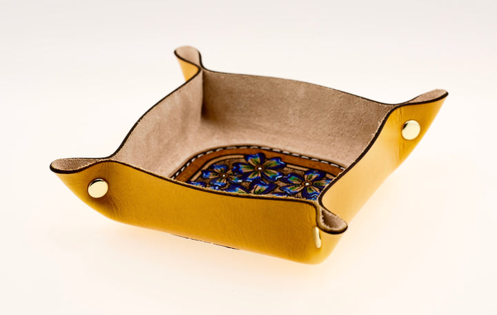 Wildflower Small Leather Valet - Hand-Tooled Organizer Tray