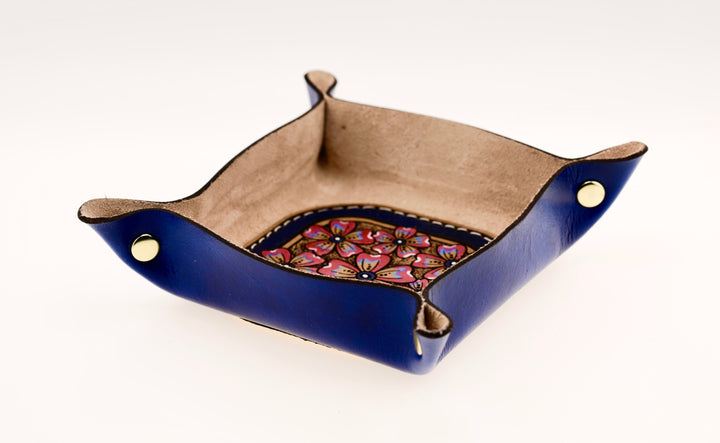 Wildflower Small Leather Valet - Hand-Tooled Organizer Tray