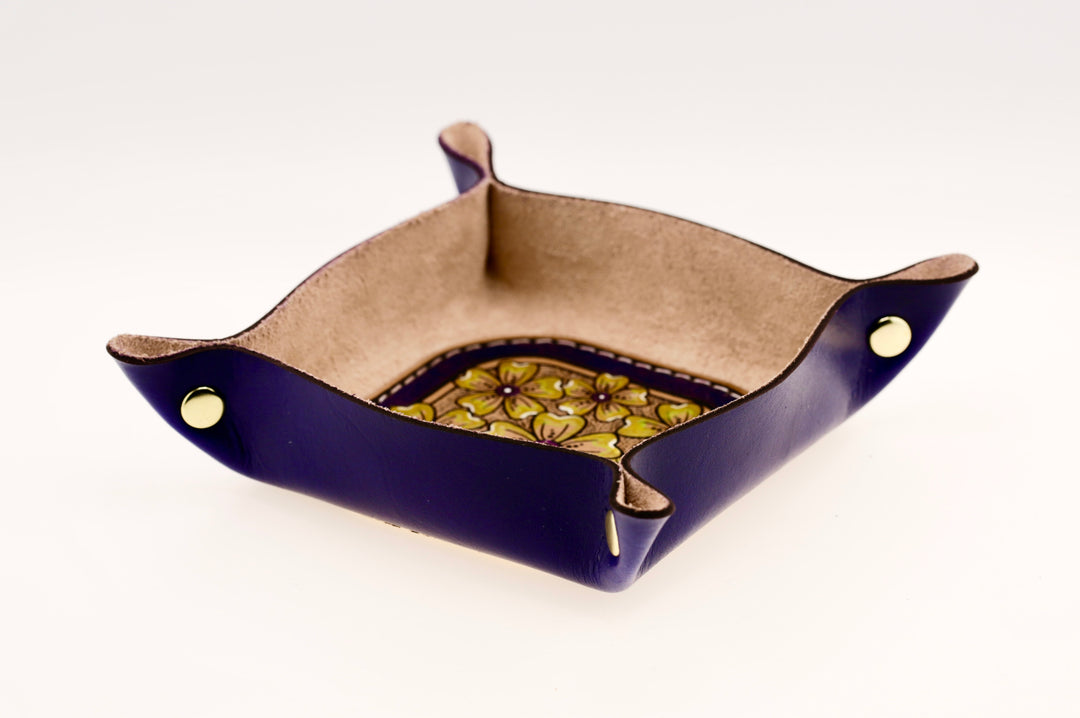 Wildflower Small Leather Valet - Hand-Tooled Organizer Tray