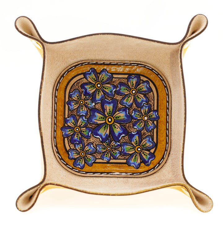 Wildflower Small Leather Valet - Hand-Tooled Organizer Tray