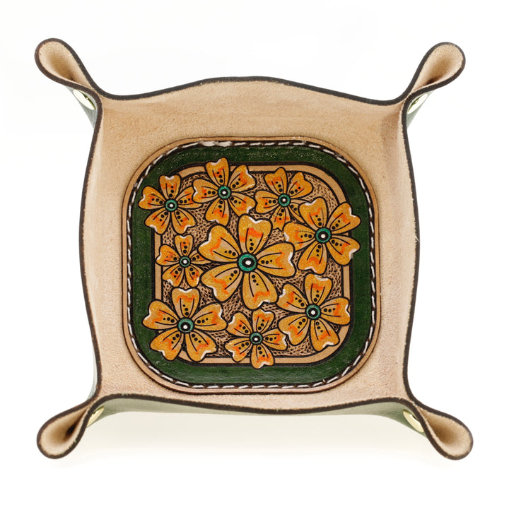 Wildflower Small Leather Valet - Hand-Tooled Organizer Tray