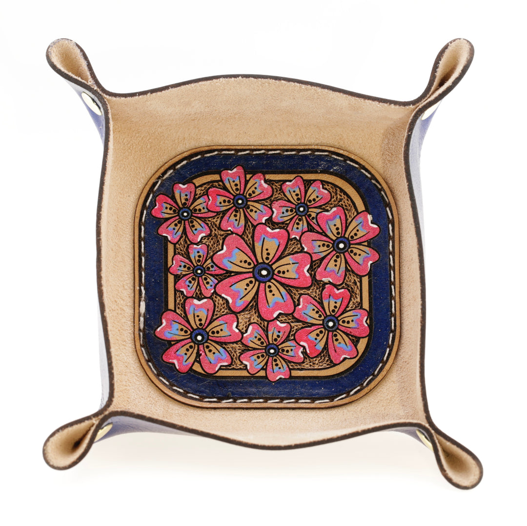 Wildflower Small Leather Valet - Hand-Tooled Organizer Tray
