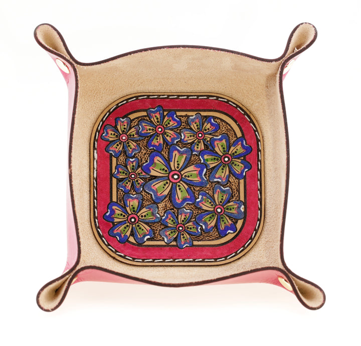 Wildflower Small Leather Valet - Hand-Tooled Organizer Tray