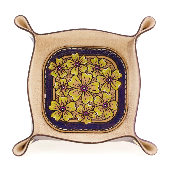 Wildflower Small Leather Valet - Hand-Tooled Organizer Tray