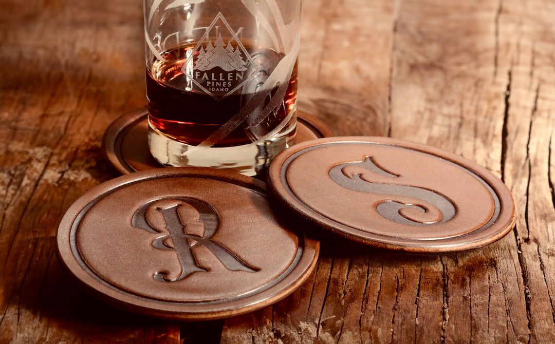Monogrammed Leather Coaster - 5" Premium Personalized Drink Coasters