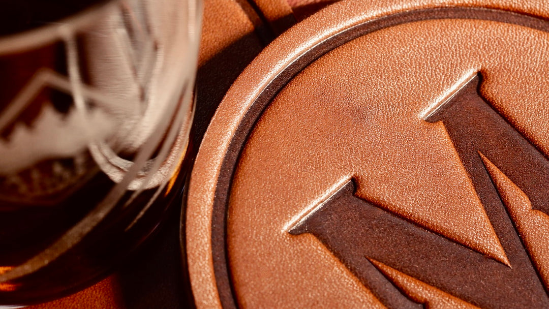 Monogrammed Leather Coaster - 5" Premium Personalized Drink Coasters