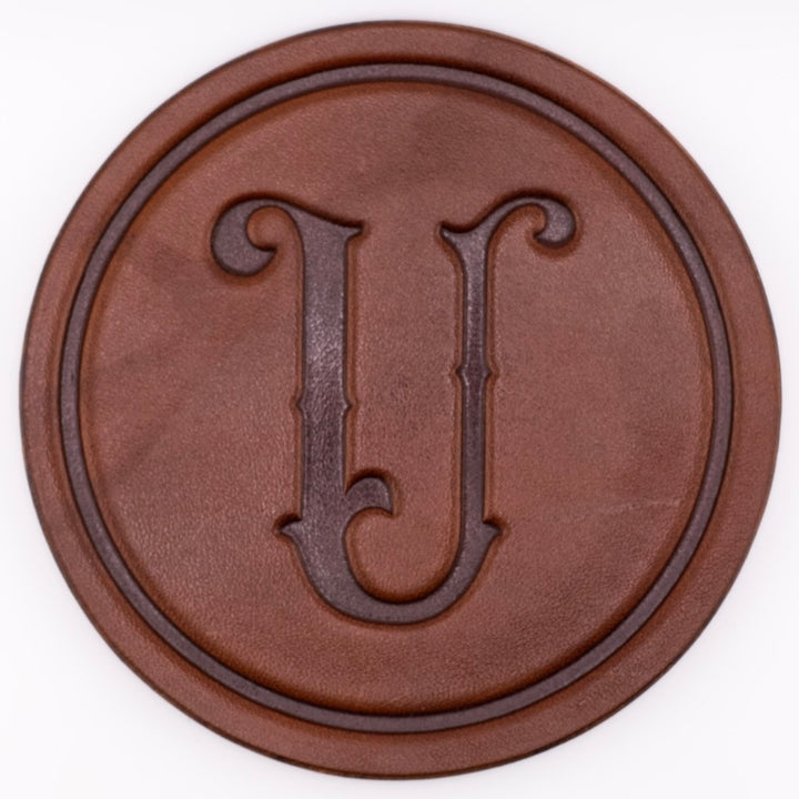 Monogrammed Leather Coaster - 5" Premium Personalized Drink Coasters