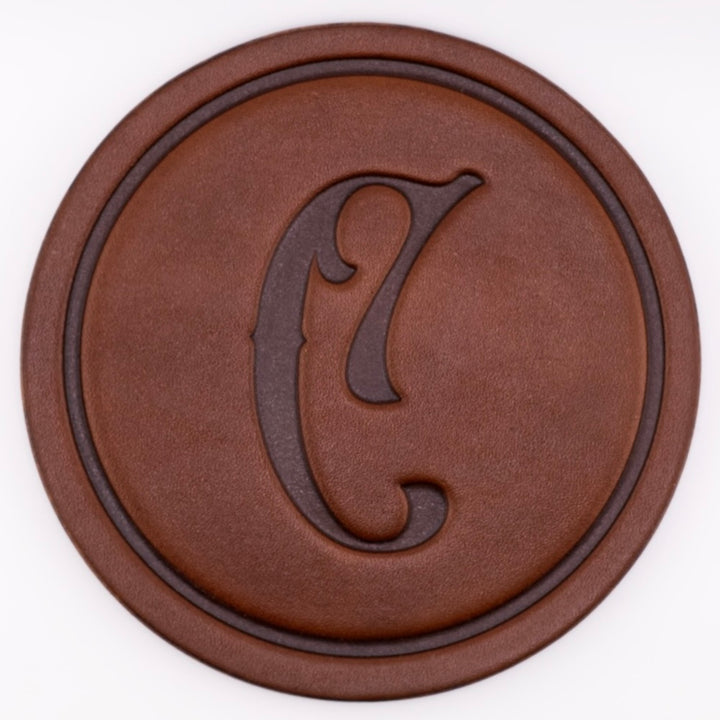 Monogrammed Leather Coaster - 5" Premium Personalized Drink Coasters
