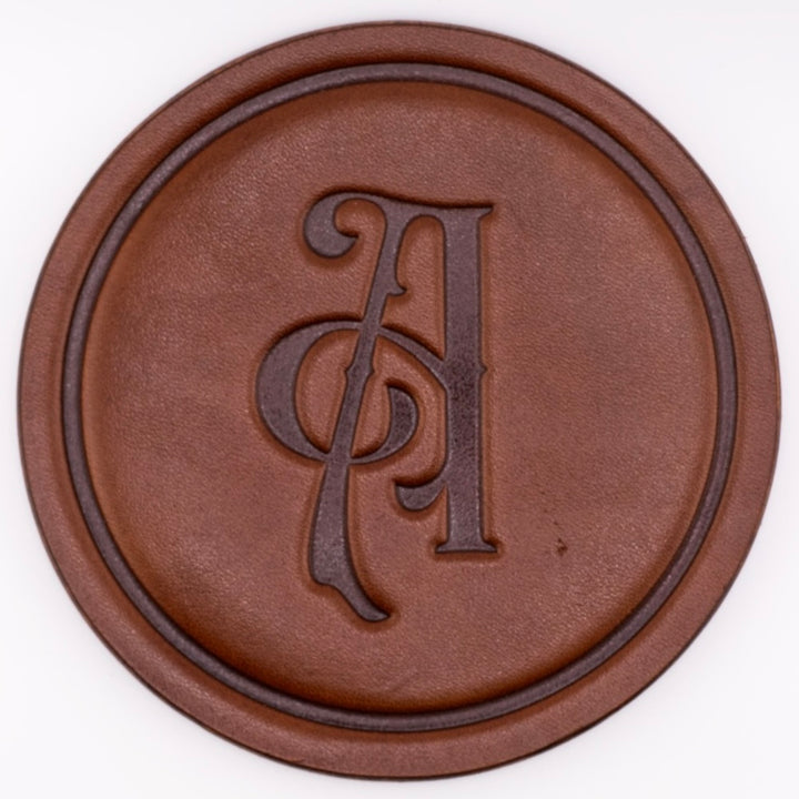 Monogrammed Leather Coaster - 5" Premium Personalized Drink Coasters