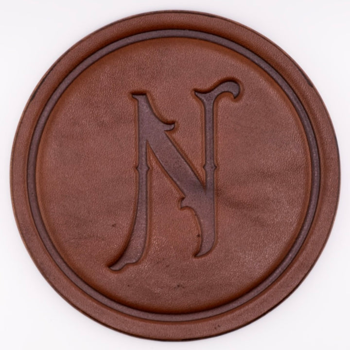 Monogrammed Leather Coaster - 5" Premium Personalized Drink Coasters