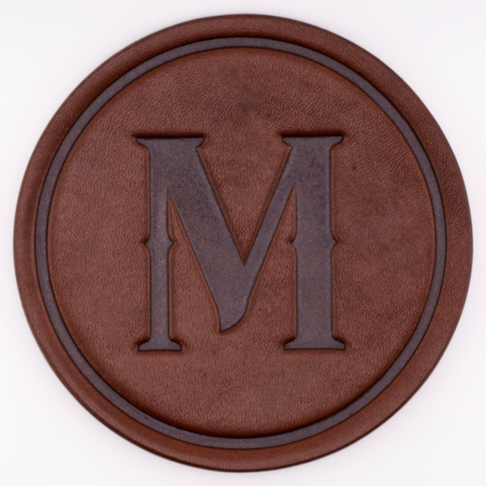Monogrammed Leather Coaster - 5" Premium Personalized Drink Coasters