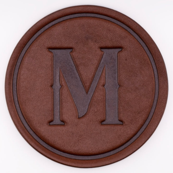 Monogrammed Leather Coaster - 5" Premium Personalized Drink Coasters