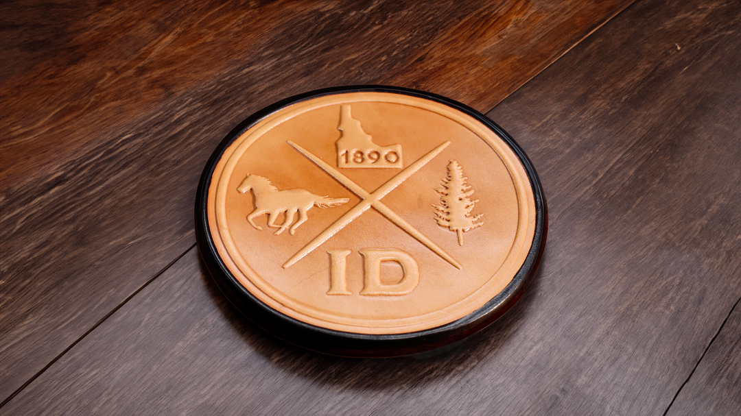 5" Leather Idaho Coaster Set with Holder - Full-Grain Leather