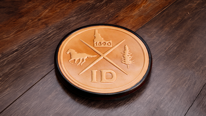 5" Leather Idaho Coaster Set with Holder - Full-Grain Leather