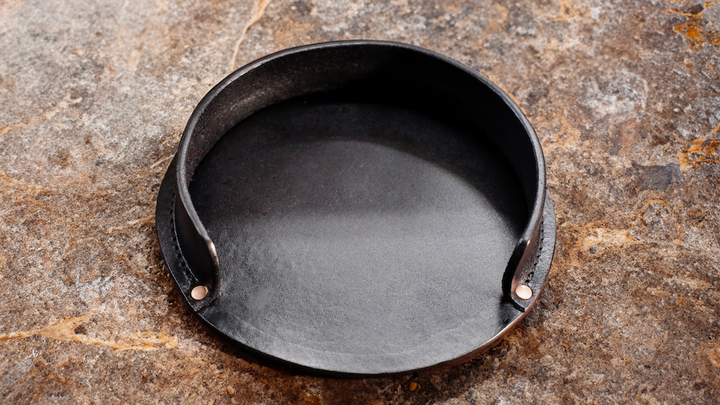 5" Leather Idaho Coaster Set with Holder - Full-Grain Leather