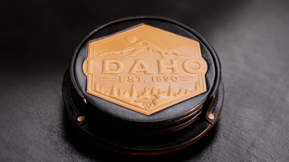 5" Leather Idaho Coaster Set with Holder - Full-Grain Leather