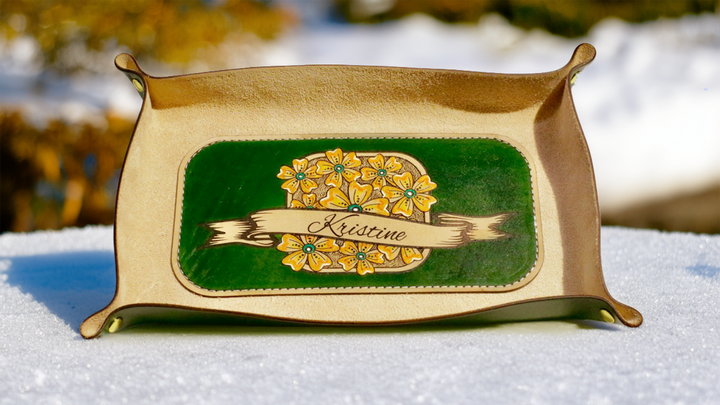 Wildflower Large Leather Valet Tray - Handcrafted Idaho Organizer