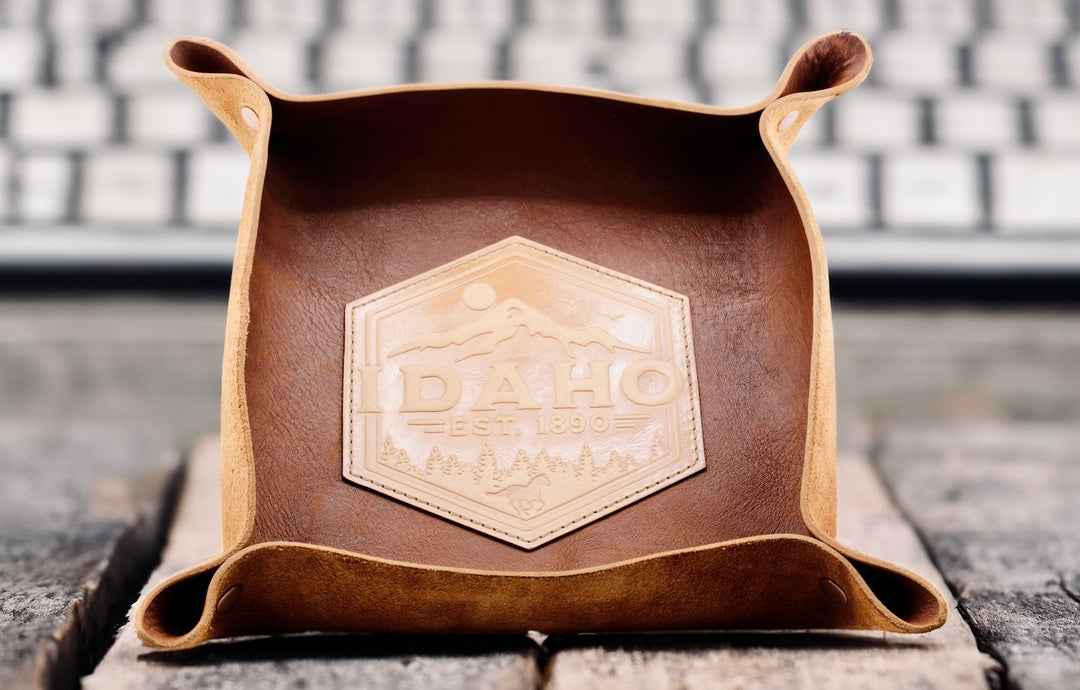 Idaho Badge Valet - Premium Leather Organizer Tray
