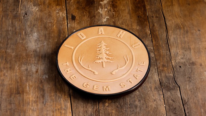 5" Leather Idaho Coaster Set with Holder - Full-Grain Leather
