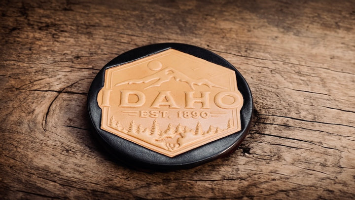 5" Leather Idaho Coaster Set with Holder - Full-Grain Leather