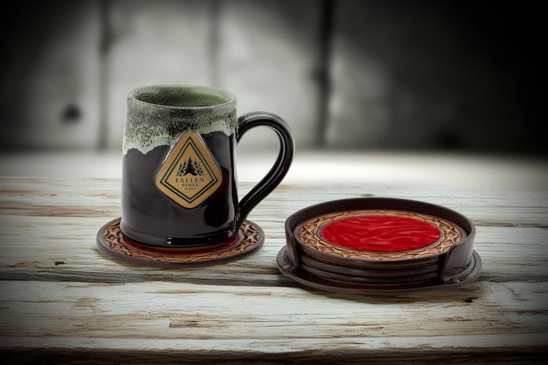 5" Limited Edition Hair-on-Hide Leather Coaster Set w/Holder