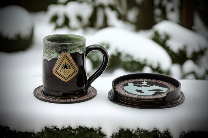 5" Limited Edition Hair-on-Hide Leather Coaster Set w/Holder