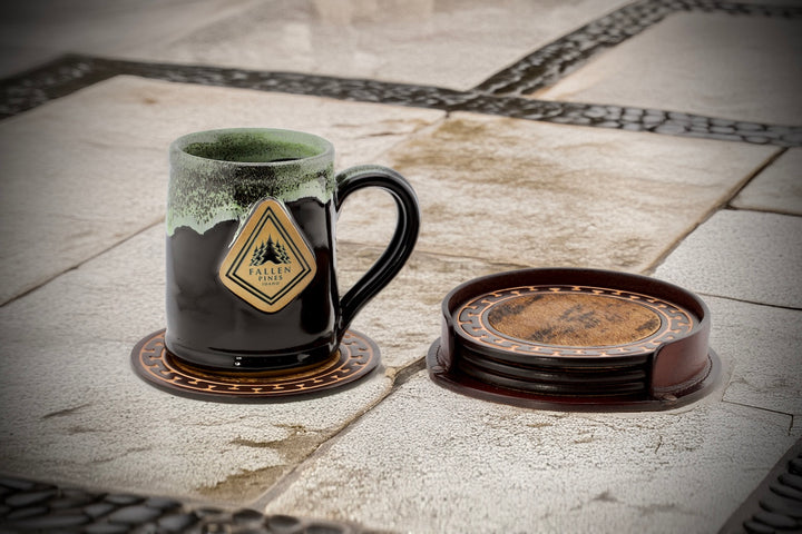 5" Limited Edition Hair-on-Hide Leather Coaster Set w/Holder