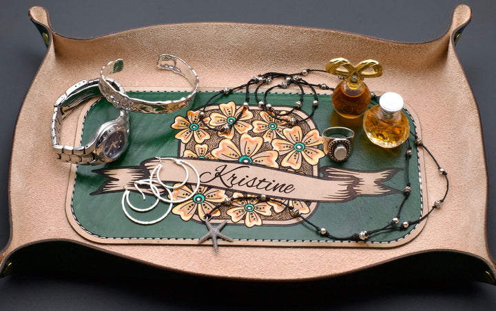 Wildflower Large Leather Valet Tray - Handcrafted Idaho Organizer