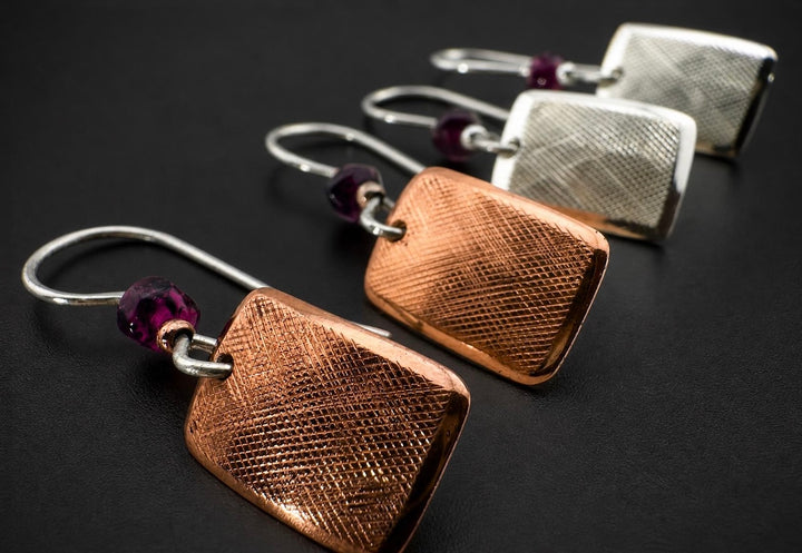 Florentine-Engraved Garnet Drop Earrings