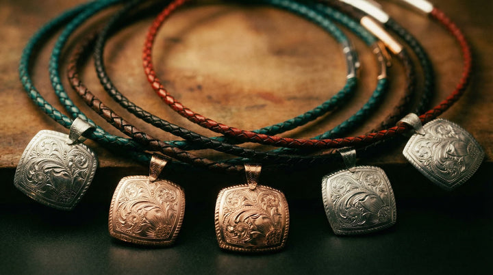 hand engraved copper and silver necklace