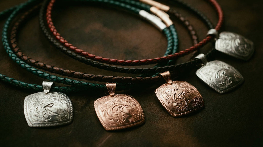 hand engraved copper and silver necklace