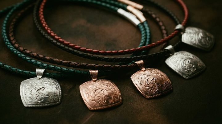 hand engraved copper and silver necklace